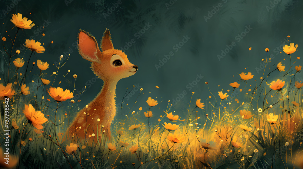deer amidst yellow flowers in abstract paint style deer amidst yellow flowers in abstract paint style