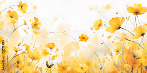 Watercolor yellow wild flowers, abstract floral background 