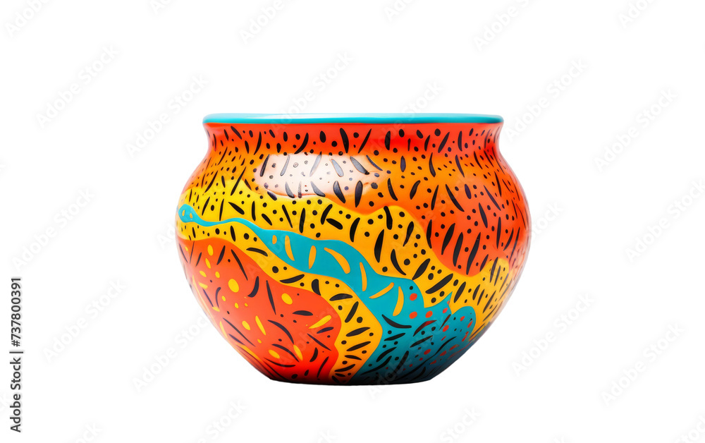 Hand-Painted Porcelain Pot with Vibrant Abstract on transparent background Hand-Painted Porcelain Pot with Vibrant Abstract on transparent background