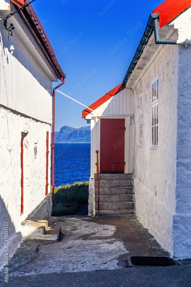 Idyllic old buildings on the Norwegian coast