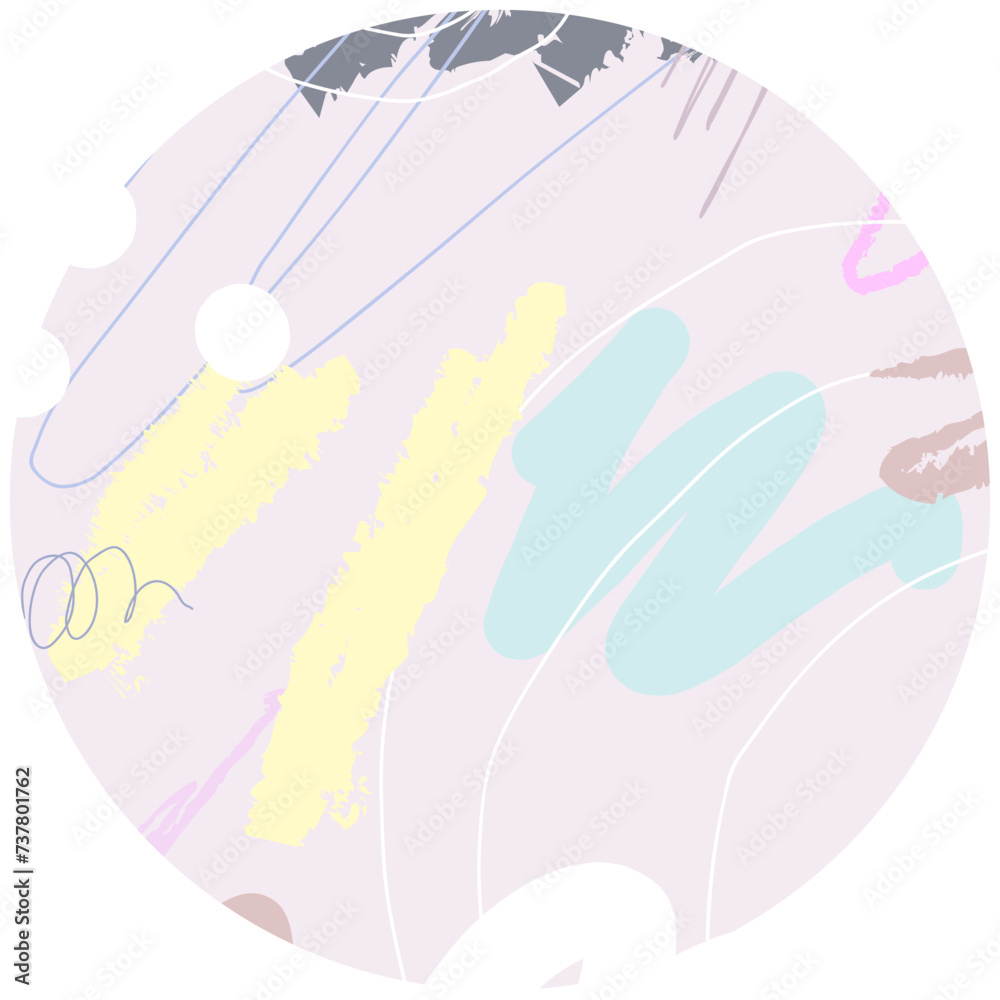 Abstract pastel doodle line and irregular shape circle background