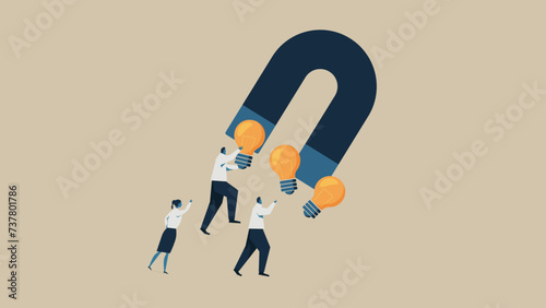 Some light bulbs held in place by a magnet and people resisting it.