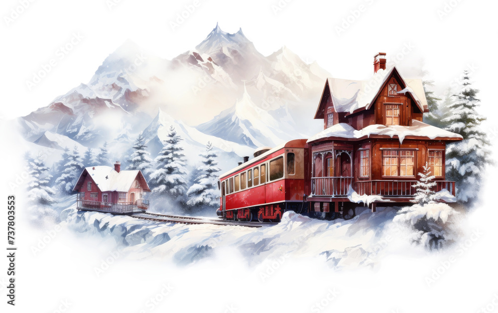 Train Adventure in Snowy Peaks on transparent background