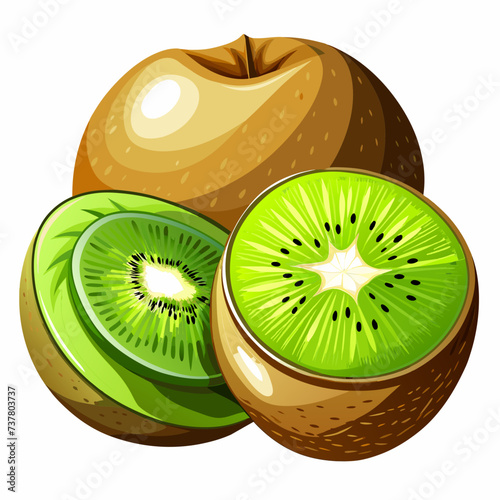 kiwi fruit, real paint style, white background