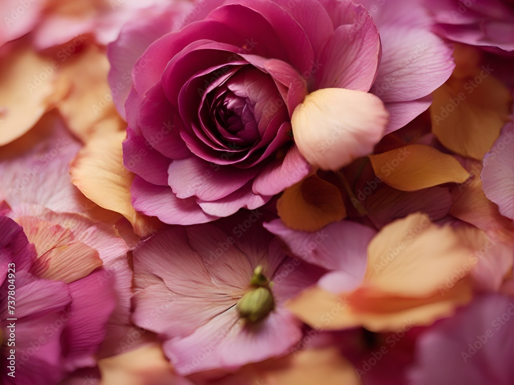 Fototapeta premium Petals of Passion: Delving into the Textures, Colors, and Abstract Shapes of Flower Petals, Evoking the Eternal Feelings of Love and Beauty