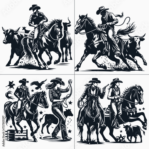 cowboy and cowgirl vector vector bundle File