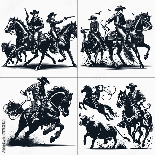 cowboy and cowgirl vector vector bundle File