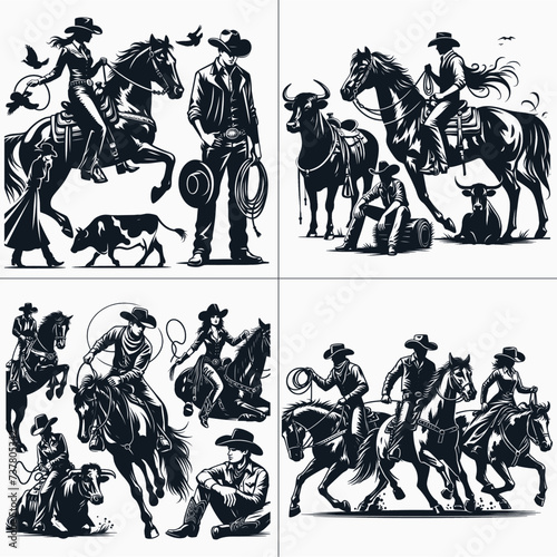 cowboy and cowgirl vector vector bundle File