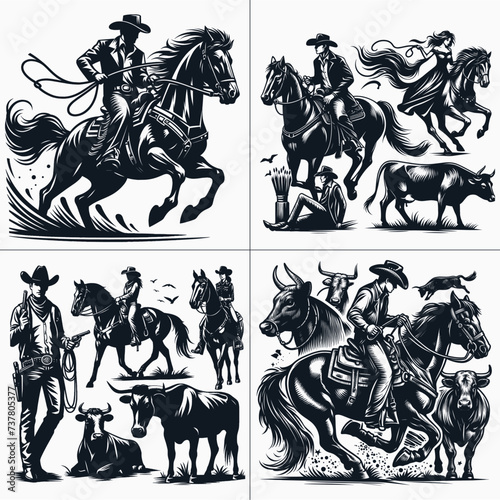 cowboy and cowgirl vector vector bundle File