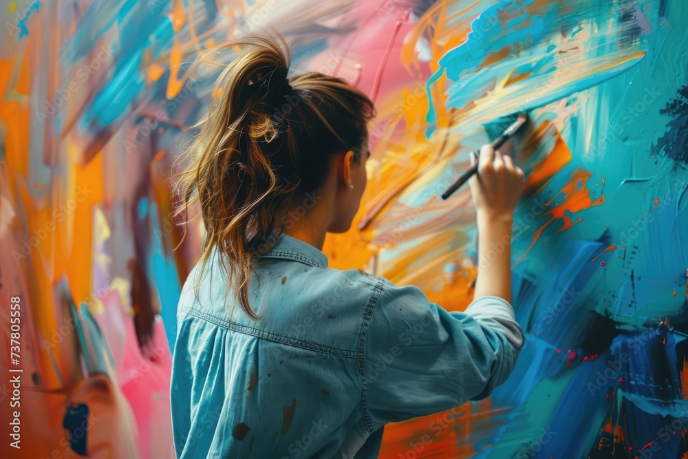 Obraz premium street artist painting a mural with dynamic strokes