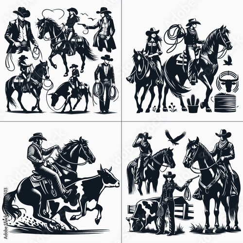 cowboy and cowgirl vector vector bundle File