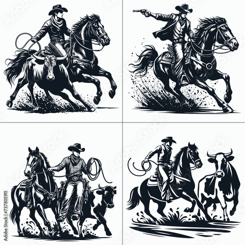 cowboy and cowgirl vector vector bundle File