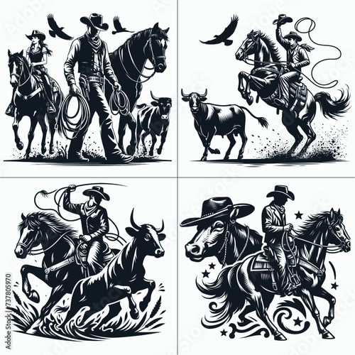 cowboy and cowgirl vector vector bundle File