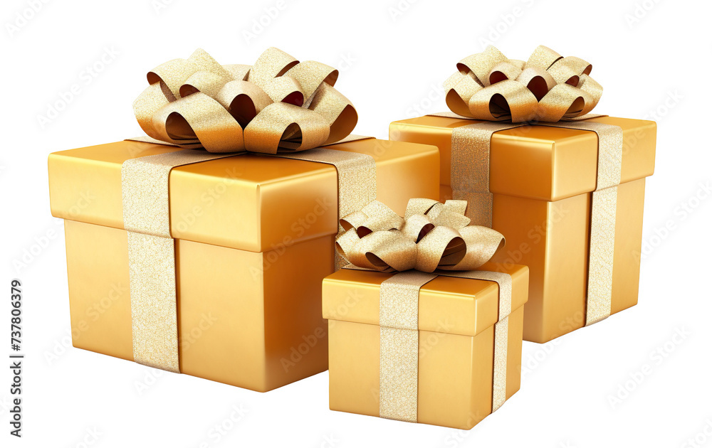 Obraz premium Golden gift boxes adorned with shiny golden ribbons, cut out