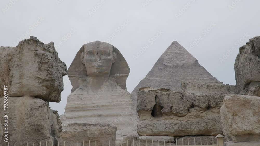The Sphinx with the Great Pyramid behind it.