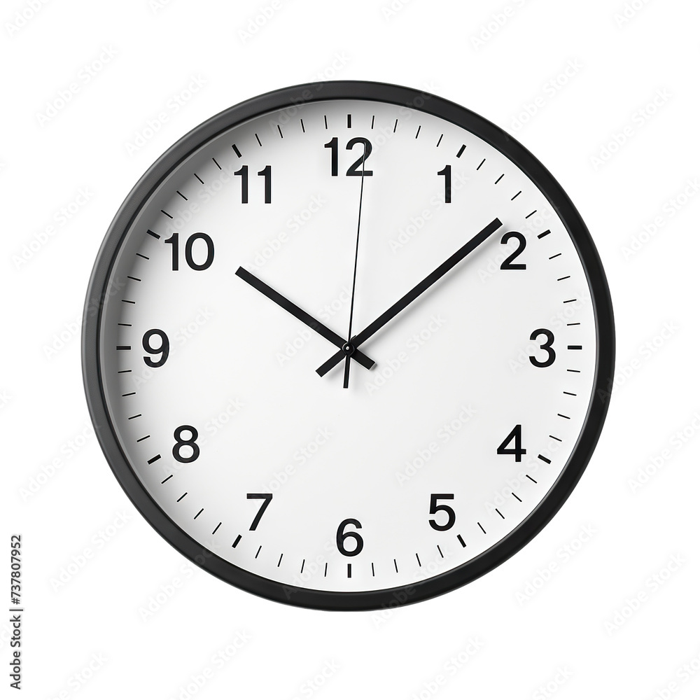 Modern white wall clock with a minimalist design, cut out Modern white wall clock with a minimalist design, cut out