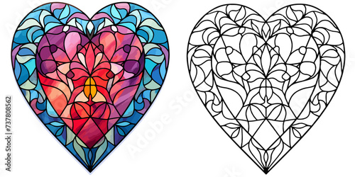 Stained Glass Heart Vector Art with Presents Coloring Page