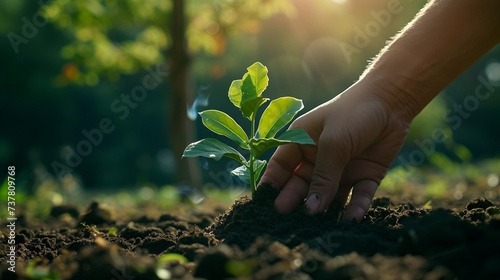 A striking image of a person planting a tree as a symbol of new beginnings and a healthier life on No Smoking Day photo