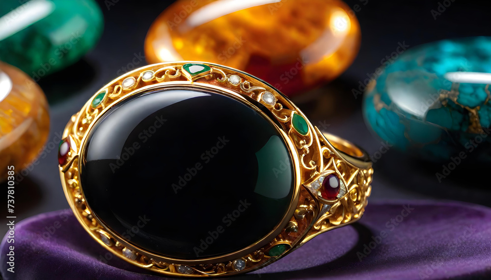 Onyx Jewelry, Gemstone, Precious, Black, Luxury, Fashion, Accessories, Ring, Glamour, Sparkle, Gem, Elegant, AI Generated