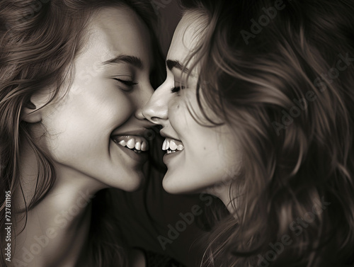 Two Women Smiling and Touching Each Other