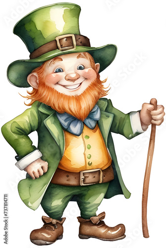 smiling leprechaun watercolor illustration - St. Patrick's Day character