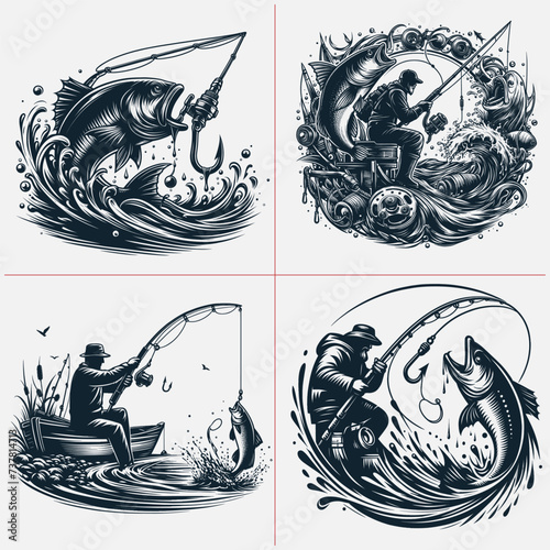 bass fishing , Fisherman catching fish , Father's Day, fishing hooker ,Funny Fishing vector File