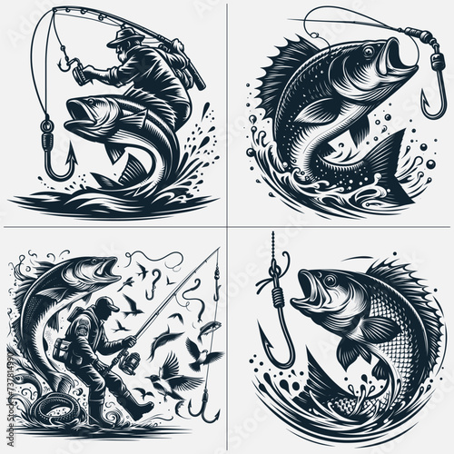 bass fishing , Fisherman catching fish , Father's Day, fishing hooker ,Funny Fishing vector File