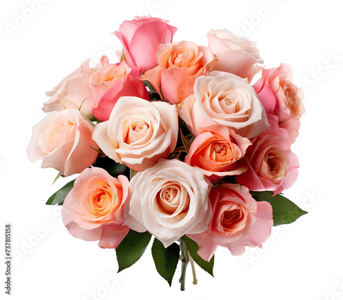 Beautiful bouquet of roses in full bloom  cut out