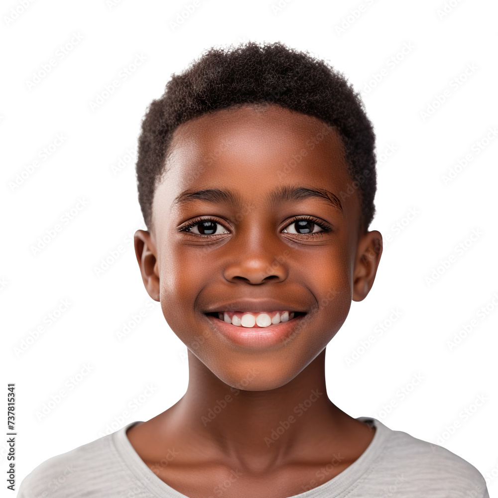 Cheerful young African American boy with short curly hair, cut out Cheerful young African American boy with short curly hair, cut out
