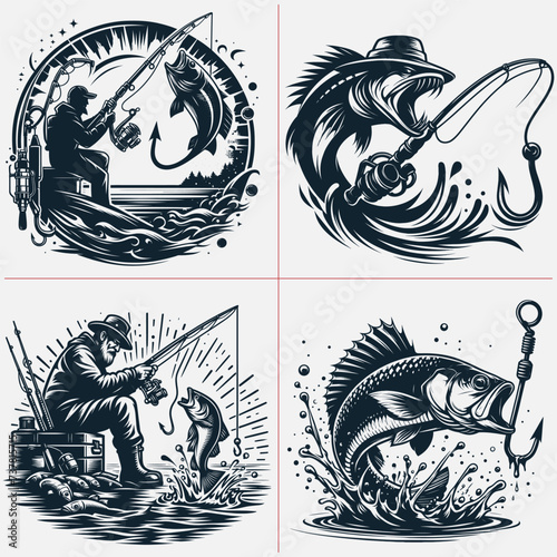 bass fishing , Fisherman catching fish , Father's Day, fishing hooker ,Funny Fishing vector File