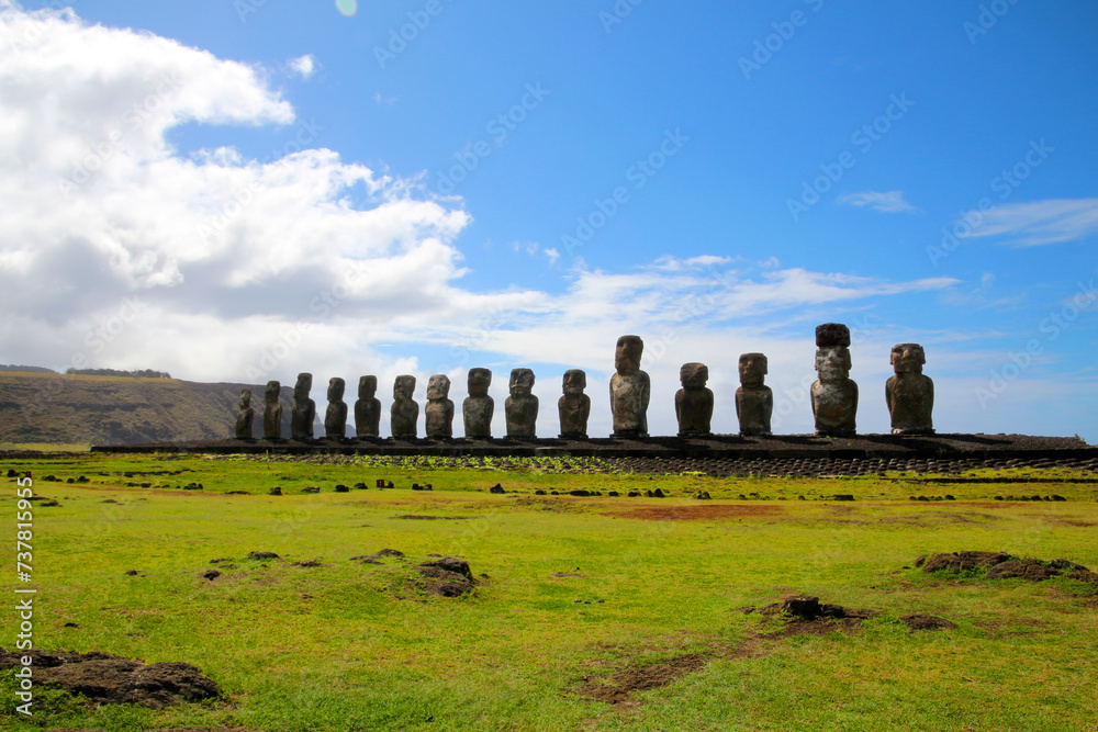 Moai ceremony facility Ahu Tongariki, Easter Island- Rapa Nui 