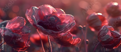 the bliss of burgundy poppies gracing the dry terrain, their beauty captured in exquisite macro close shots. photo