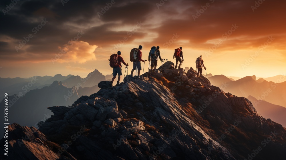 a group of people hiking on a mountain