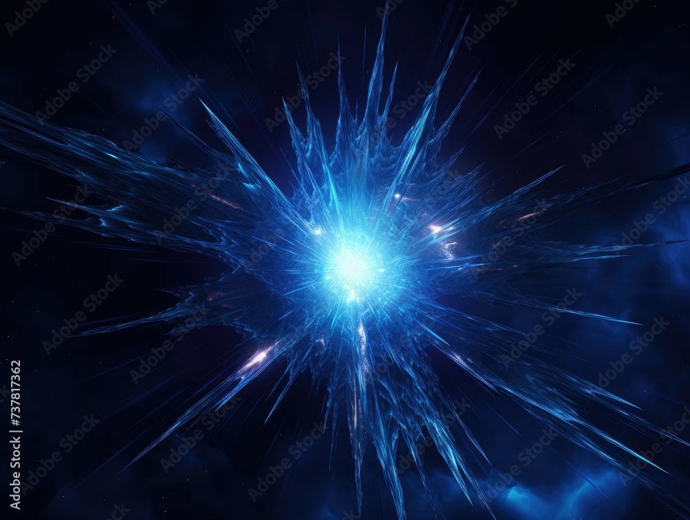 Naklejka premium Blue Star Burst in the Dark Sky