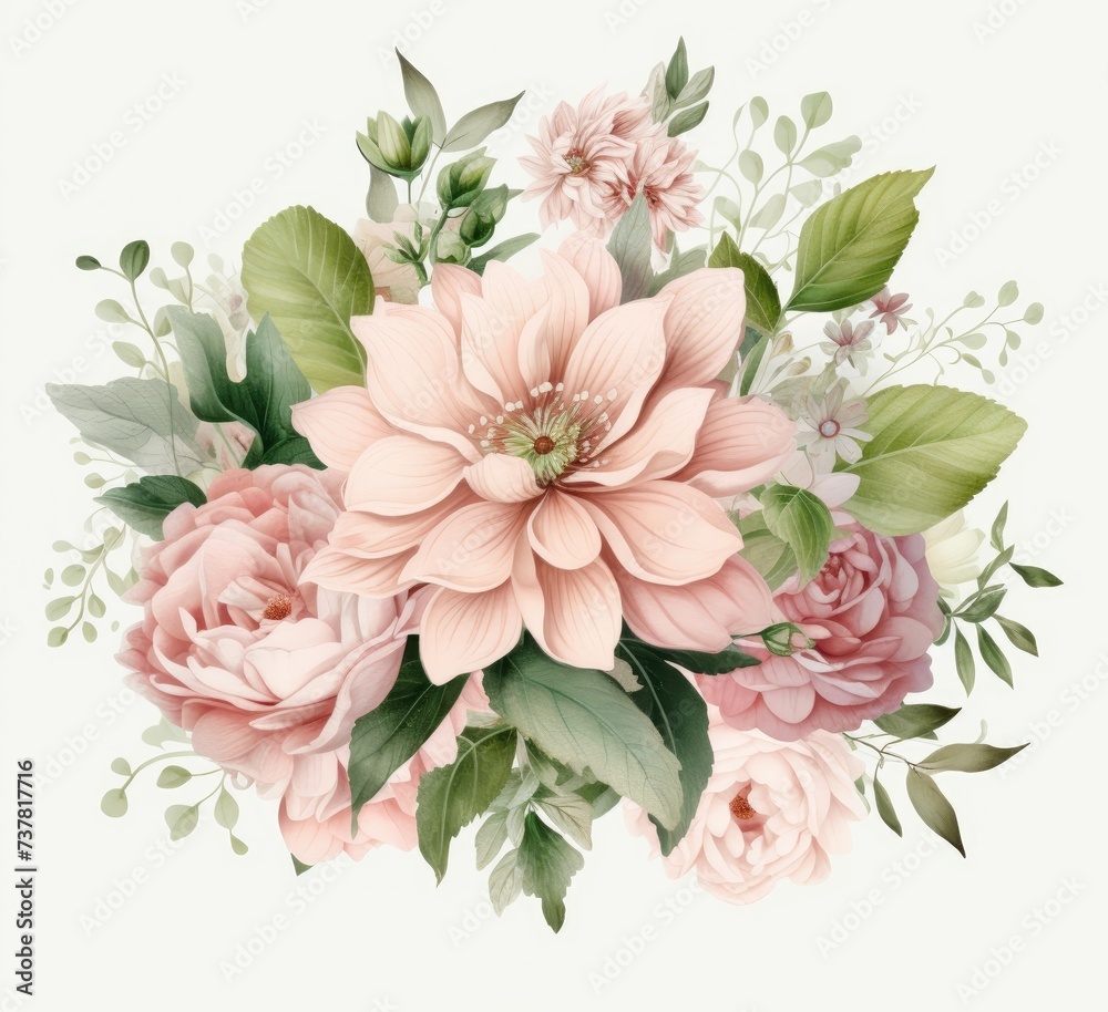 A Bouquet of Pink Flowers With Green Leaves
