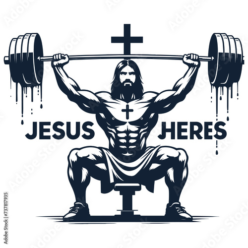 Gym Jesus vector - Funny Christian Weightlifting Fitness vector