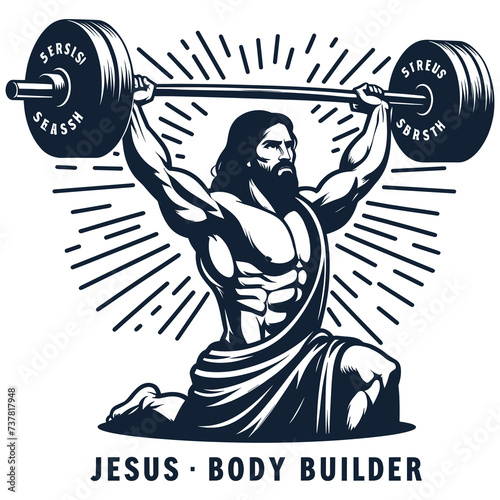 Gym Jesus vector - Funny Christian Weightlifting Fitness vector
