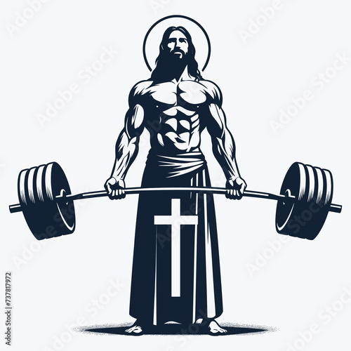 Gym Jesus vector - Funny Christian Weightlifting Fitness vector