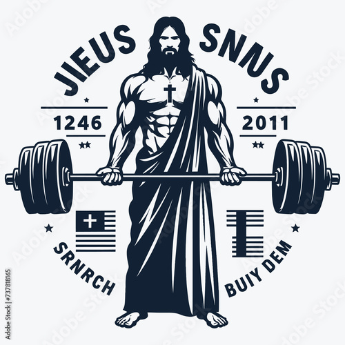 Gym Jesus vector - Funny Christian Weightlifting Fitness vector
