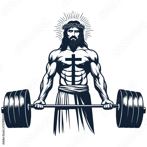 Gym Jesus vector - Funny Christian Weightlifting Fitness vector