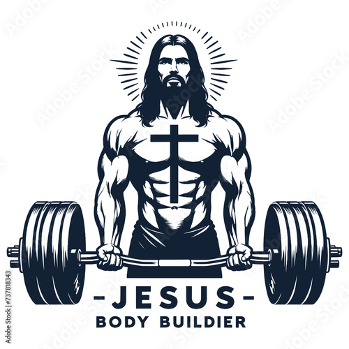 Gym Jesus vector - Funny Christian Weightlifting Fitness vector