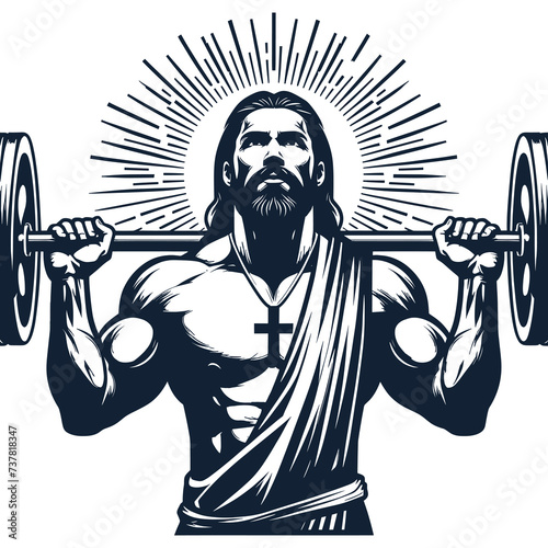 Gym Jesus vector - Funny Christian Weightlifting Fitness vector