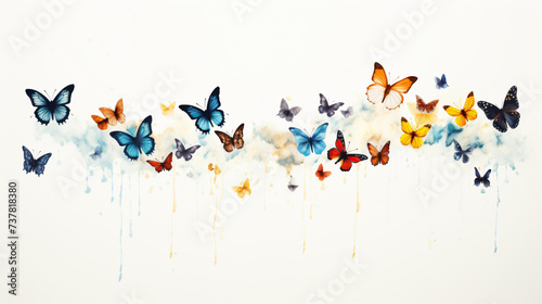 A group of butterflies flying through the air.