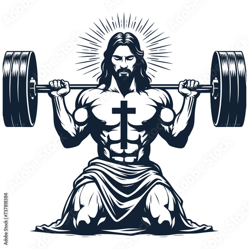 Gym Jesus vector - Funny Christian Weightlifting Fitness vector