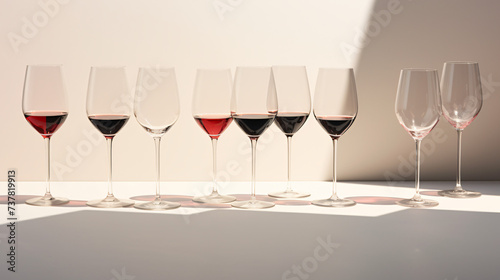 A group of wine glasses sitting on top of a table.