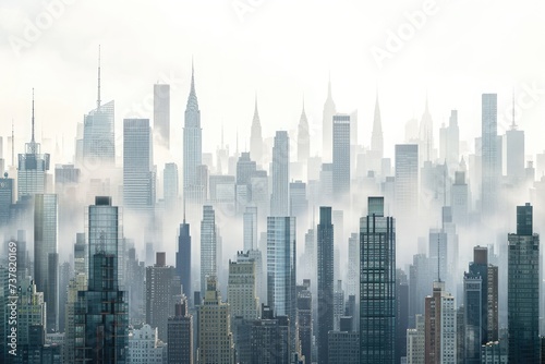 This photo showcases a bustling cityscape featuring a multitude of towering buildings  City skyline littered with skyscrapers in varying heights  AI Generated