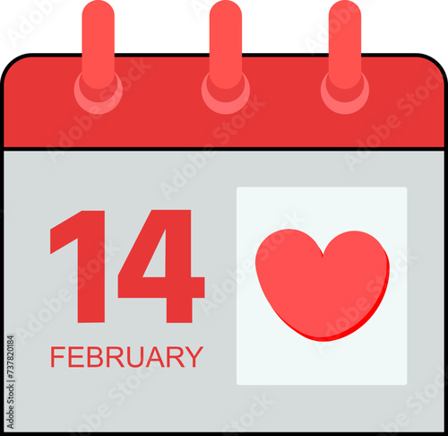14 February St Valentines Day Calendar Date, Valentine's Day Calendar Icon