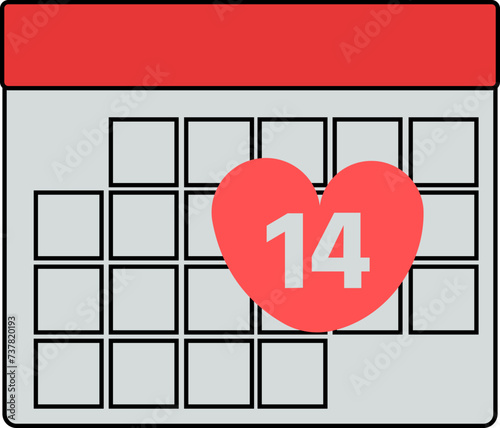 14 February St Valentines Day Calendar Date, Valentine's Day Calendar Icon