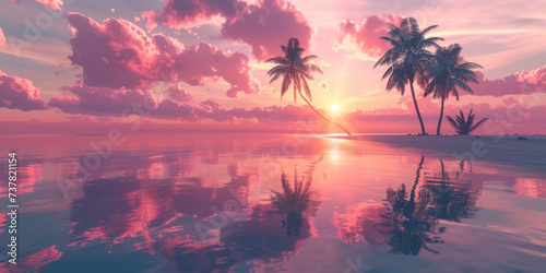 Beautiful tropical sunrise over the sea beach at sunset © Black Pig