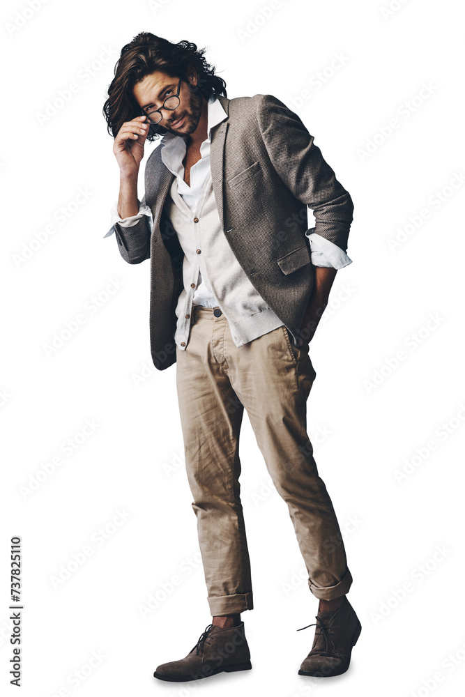 Isolated man, suit and glasses for hipster style, pride and portrait by transparent png background. Person, edgy and model in vintage clothes for confidence, spectacles and fashion in Istanbul Isolated man, suit and glasses for hipster style, pride and portrait by transparent png background. Person, edgy and model in vintage clothes for confidence, spectacles and fashion in Istanbul